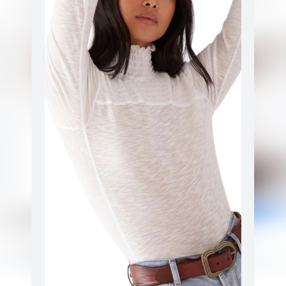 SALE!! NWT Free People Caroline Smocked Mock Neck Top - Picture 2 of 6